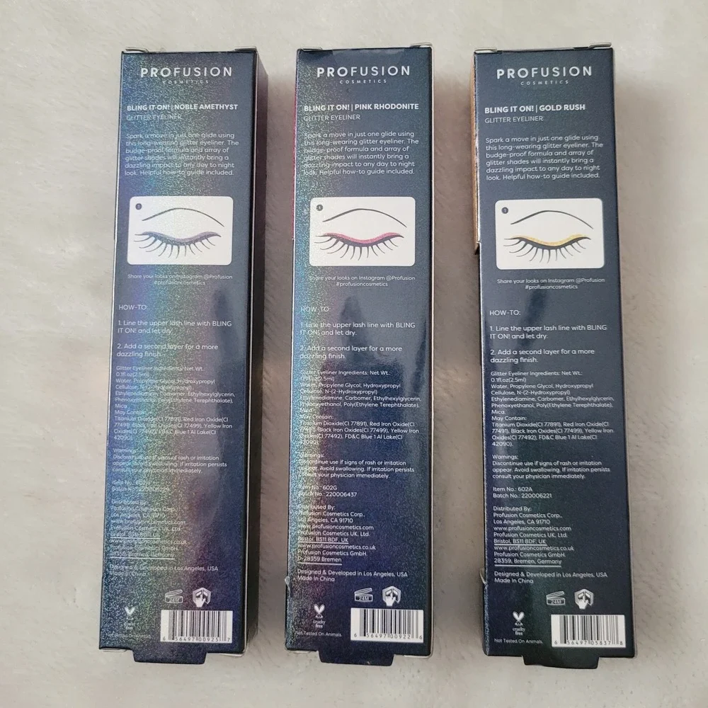Profusion Bling It On Eyeliner Lot of 3 Noble Amethyst Pink Rhodonite Gold Rush